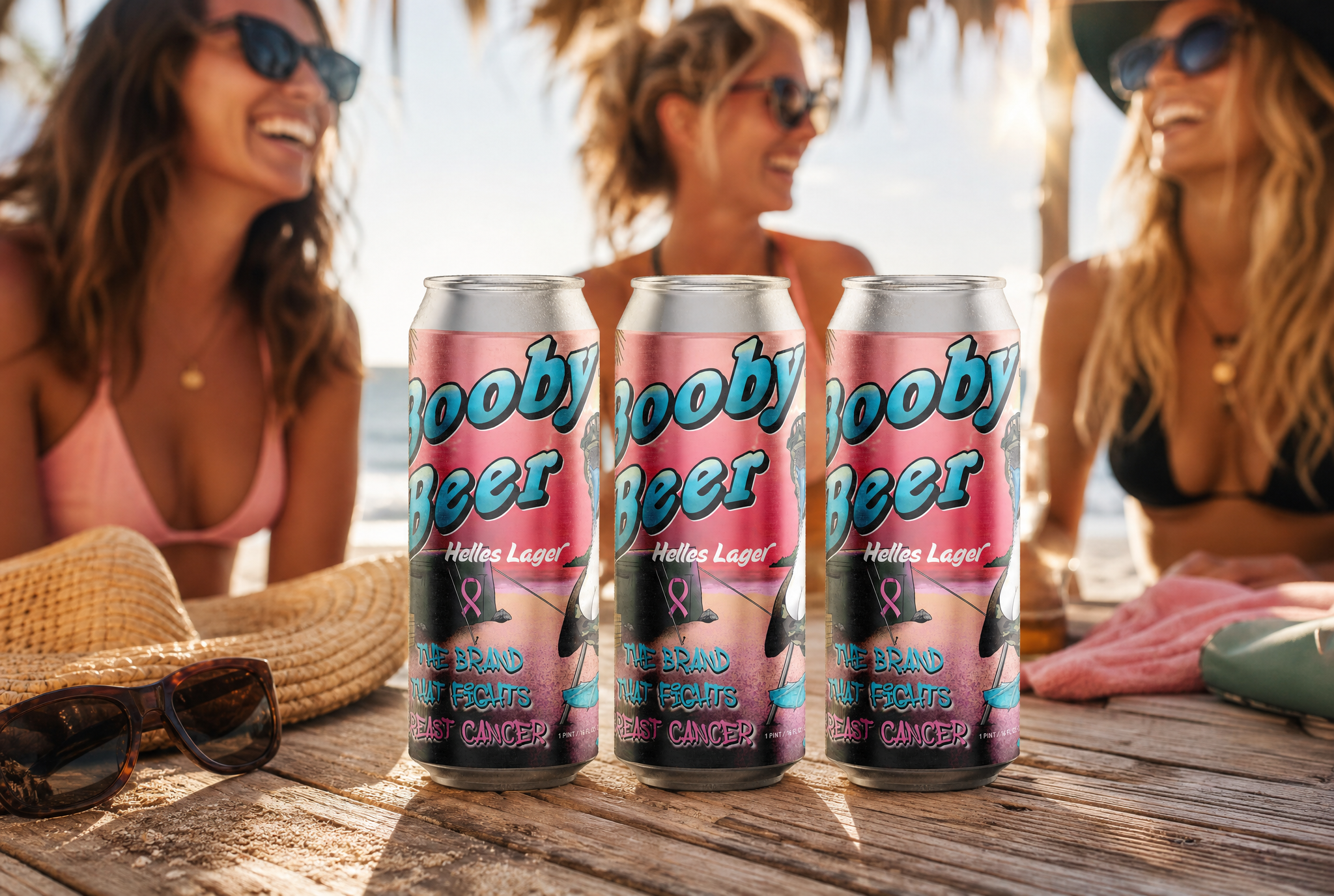 Booby Beer cans with friends