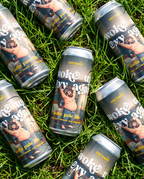 Woke Up Sexy Again beer cans on grass
